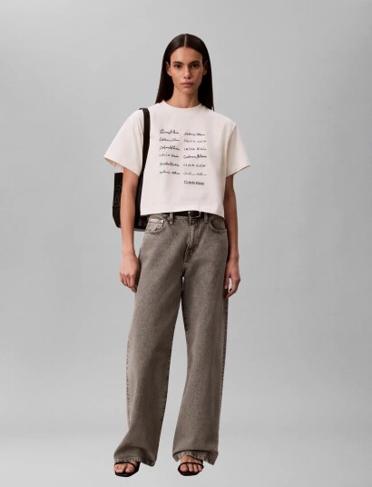 Calvin Klein Jeans Ss Cropped Boxy Graphic Tee Cream XL