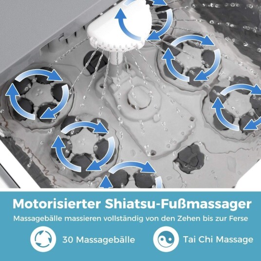 Sammenleggbart fotbad fotbad med dusj 60min timer og 30 Shiatsu massasjeballer temperatur 35 48°C oppvarming