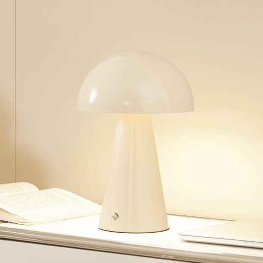 Lindby LED oppladbar bordlampe Nevijo beige Ø20cm USB dimmer Lindby LED oppladbar bordlampe Nevijo beige Ø20cm USB dimmer
