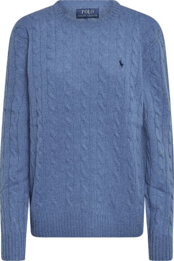 Polo Ralph Lauren Cable Knit Wool Cashmere Sweater BLUE BORAGE HEATH L