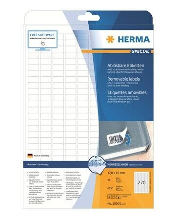 HERMA Removable Labels 17.8x10 25 Sheets DIN