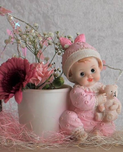 Bordpynt Rosa baby med potte for blomst