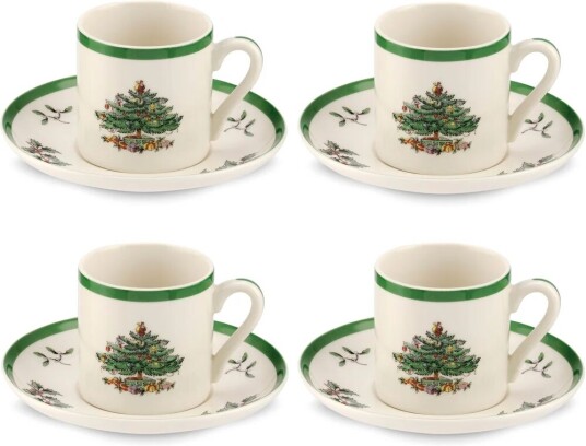 Spode Christmas Tree espressokopp og fat 9 cl 4-stk. White-green-red