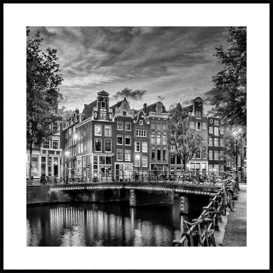 AMSTERDAM Idyllic impression from Singel Monochrome Poster Plakat / 30x30cm