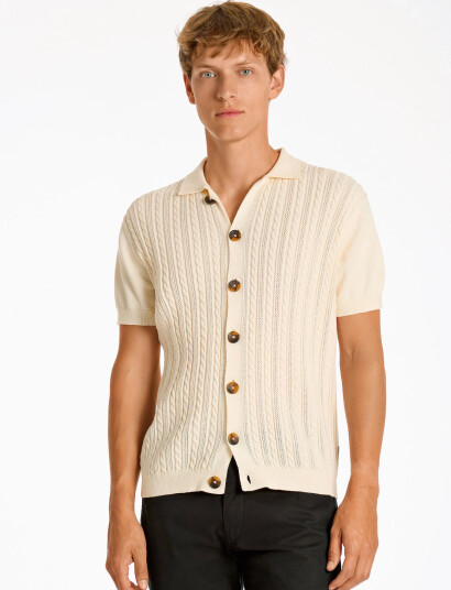 Lindbergh Knitted S/S Cable Cardigan - Cream - L