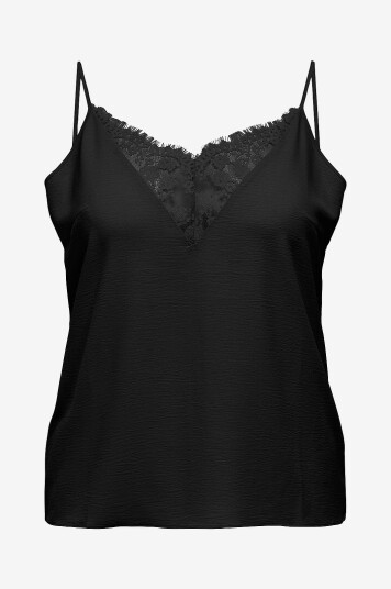 Only Carmakoma - Topp carMetta Life Mix Lace Singlet Wvn - Svart