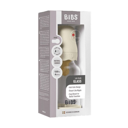 BIBS Boheme Glassflaske 120 ml Med Latex og Slow Flow Ivory