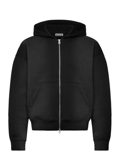 Weekday Simon Washed Scuba Zip Hoodie   Black   L