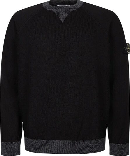 Stone Island Crewneck Sweater In Raw Hand Organic Cotton Black L