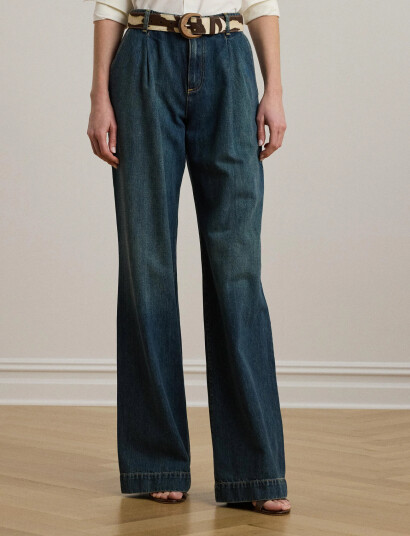 Lauren Ralph Lauren High-Rise Pleated Wide-Leg Jean - Blue - 40 Lauren Ralph Lauren High-Rise Pleated Wide-Leg Jean - Blue - 40