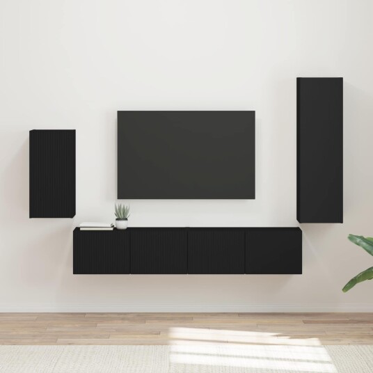 vidaXL TV benksett 4 stk. Svart Konstruert tre