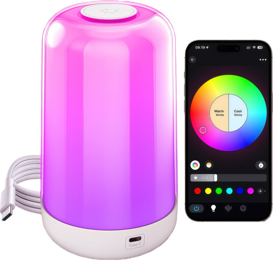 Oppladbar RGB+CCT LED bord/nattlampe Bluetooth Hvit touch dimbar IP20 innendørs Dimbar : Dimbar Kulør : RGB + CCT Varm til Kald Hvit