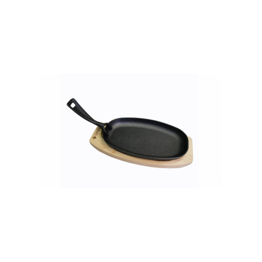 Støpejernspanne oval med treunderlag Omberg Cast Iron Sizzler Oval