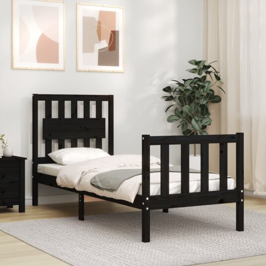 vidaXL Sengeramme med hodegavl svart 2FT6 small single heltre