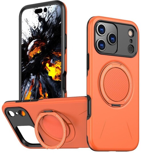 EIDERWOOD iPhone 17 Pro Max Deksel med Roterende Kickstand – MagSafe Kompatibel – Oransje