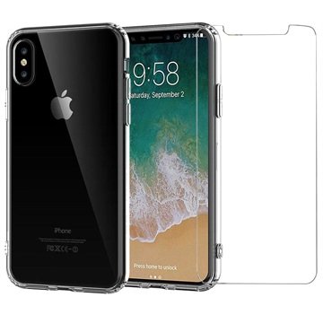 Saii 2-i-1 iPhone X/XS TPU-deksel / Beskyttelsesglass Saii 2-i-1 iPhone X/XS TPU-deksel / Beskyttelsesglass