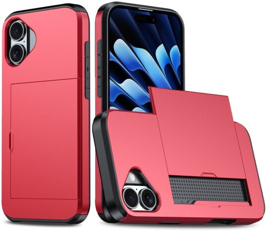 EIDERWOOD iPhone 17 Hybrid Deksel med Kortholder – Rød