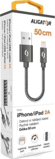 Aligator Premium 2A Kabel Lightning 50Cm Sort