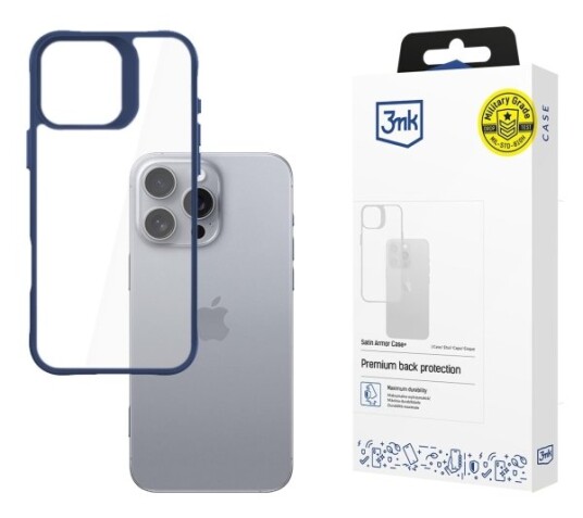 3Mk Satin Armor Case+ Omslag Apple Iphone 16 Pro Max 17,5 Cm 6.9" Blå Transparent
