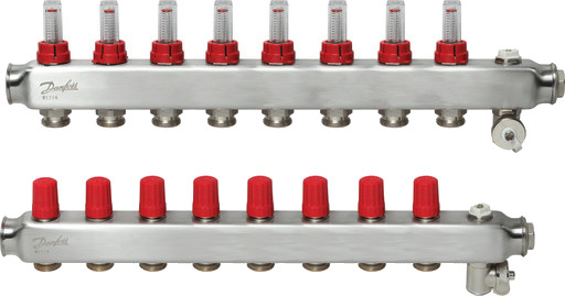 Danfoss SSM manifoldsett 8+8 med strømningsmåler og endestykke