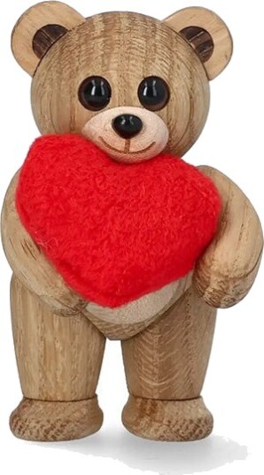 Spring Copenhagen Squeeze Teddy Bear with Heart trefigur 7,6 cm eik Spring Copenhagen Squeeze Teddy Bear with Heart trefigur 7,6 cm eik