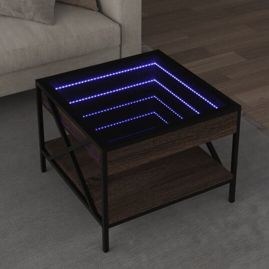  Salongbord med Infinity LED brun eik 50x50x38 cm 847701