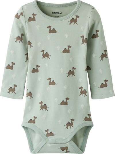 Name It Body I/e - NbmPjohnsen - Aqua Grå - Name It - 62 - Langermet Body Brun Grønn