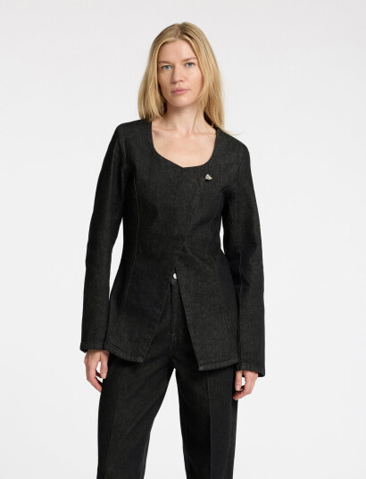 Selected Slfcora U-Neck Fitted Denim Blazer - Black - 38