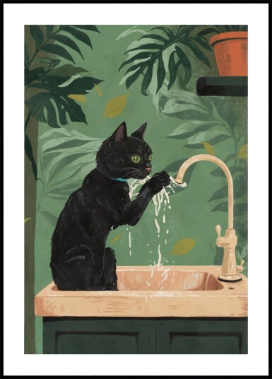 Black Cat Water Play Plakat / 30x40
