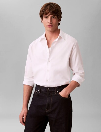 Calvin Klein Ls Aop Jacquard Easy Shirt White M Calvin Klein Ls Aop Jacquard Easy Shirt White M
