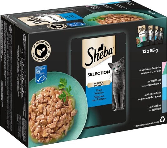 Sheba Våtfôr Megasparepakke Varianter Selection In Sauce Fiskevariasjon Laks Og Sei Sik Dyphavsfisk Torsk 144 X 85 G