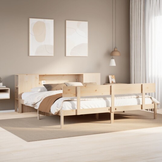 Seng med bokhylle uten madrass 200x200 cm heltre furu 8721158605696