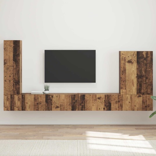 TV vegghyllesett Veggmontert 6 pcs Gamle tre