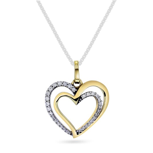 Pan Jewelry Anheng i 585 gult gull med zirkonia og hjerte