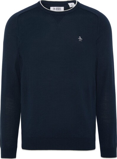 Original Penguin OP Heritage Crew Sweater Golfgenser herre Black Iris Xinao Hthr Small