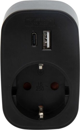 J&EL adapter USB A+C og 16A stikkontakt sort - 93121