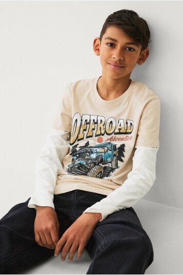 Ellos Collection T skjorte med falske ermer Beige