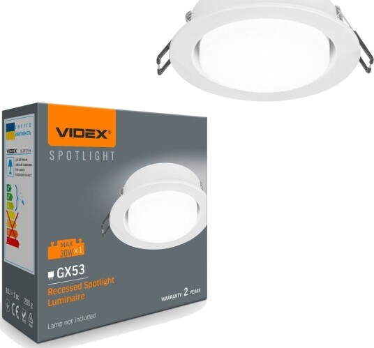 Videx GX53 innfellingsspot Hvit aluminium Ø10,8cm IP20 uten lyskilde Videx GX53 innfellingsspot Hvit aluminium Ø10,8cm IP20 uten lyskilde