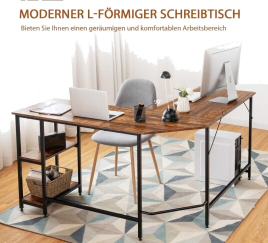L formet skrivebord hjemmekontor med 2 hyller 138 x 138 x 75,5 cm kaffebrun + svart L formet skrivebord hjemmekontor med 2 hyller 138 x 138 x 75,5 cm kaffebrun + svart