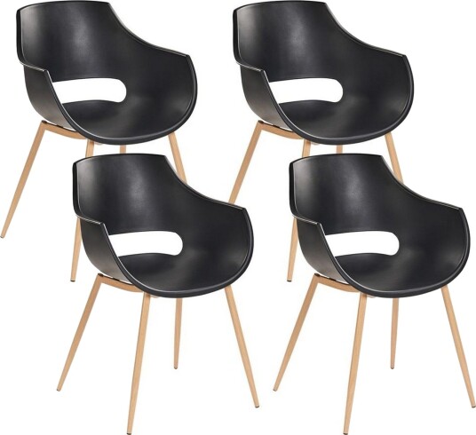 Matsalsstol Beliani Millers set om 4 Beige-Ljust Trä Black -