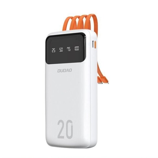 Dudao K6 Pro+ 20000 mAh Powerbank med 3 Kabler Hvit