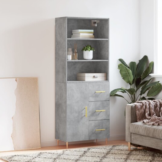vidaXL Highboard betong grå 69,5x34x180 cm konstruert tre 8720845928001