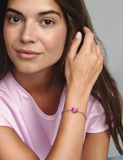 Pandora Heart Sterling Silver Charm With Transparent Pink Enamel   Pink   ONE SIZE