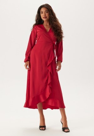 Happy Holly Wrap L/S Satin Maxi Dress Dark red 36/38 Happy Holly Wrap L/S Satin Maxi Dress Dark red 36/38