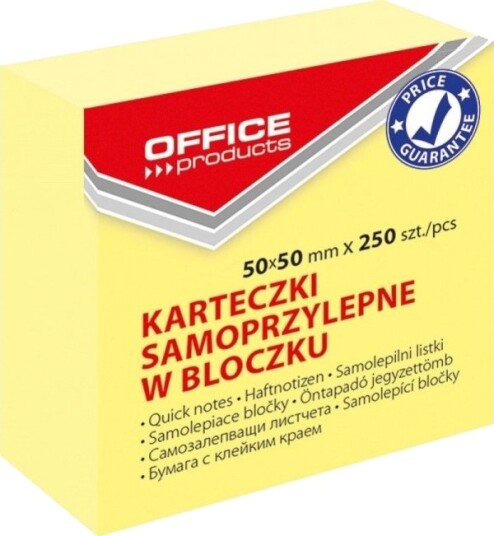Office Products Mini Selvklebende Lapper 50X50 Mm 1X250 Ark Pastell Lys Gul