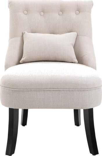 Avslappingsstol lenestol med ryggpute lenestol med linlook treben til stue soverom 52,5 x 69 x 77 cm kremhvit
