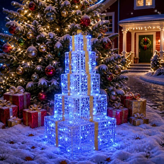 vidaXL Stablet LED-gaveeske til jul 250 LED-lys Blå 56 x 56 x 120 cm