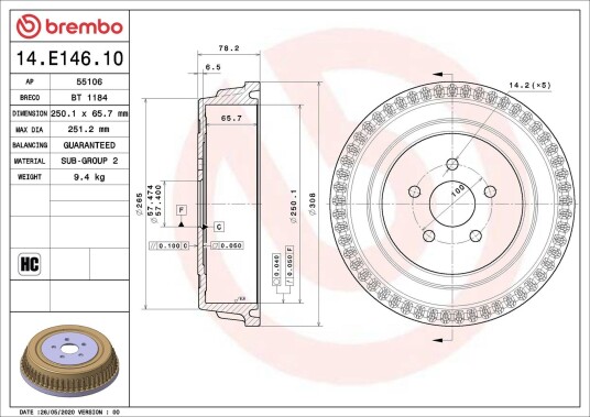 Bremsetrømmel BREMBO 14.E146.10