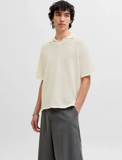 Jack & Jones Jornantucket Knit Split Neck Polo Sa26   Cream   XS
