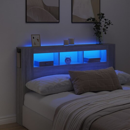 Sengegavl med LED grå sonoma 160x18,5x103,5 cm konstruert tre 8721012259409 Sengegavl med LED grå sonoma 160x18,5x103,5 cm konstruert tre 8721012259409